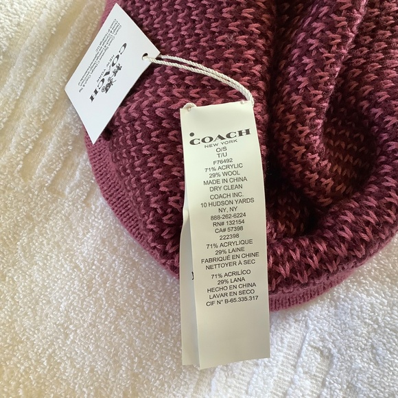 Coach Wool Blend Knit Hat Beanie Dark Pink OZ - Picture 9 of 11